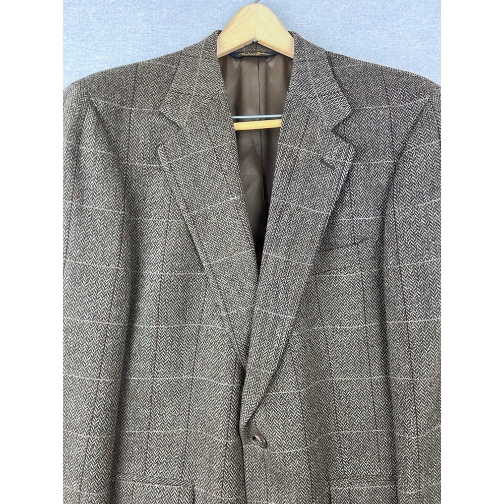 Brooks Brothers 41R Mens Brown Herringbone Windowpane Wool Blazer Sport Coata